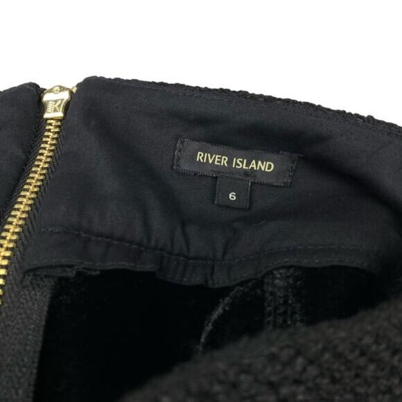 RIVER ISLAND Tweed Velvet Mini Skirt Sz 6 Gold Rear Zip - Picture 3 of 5